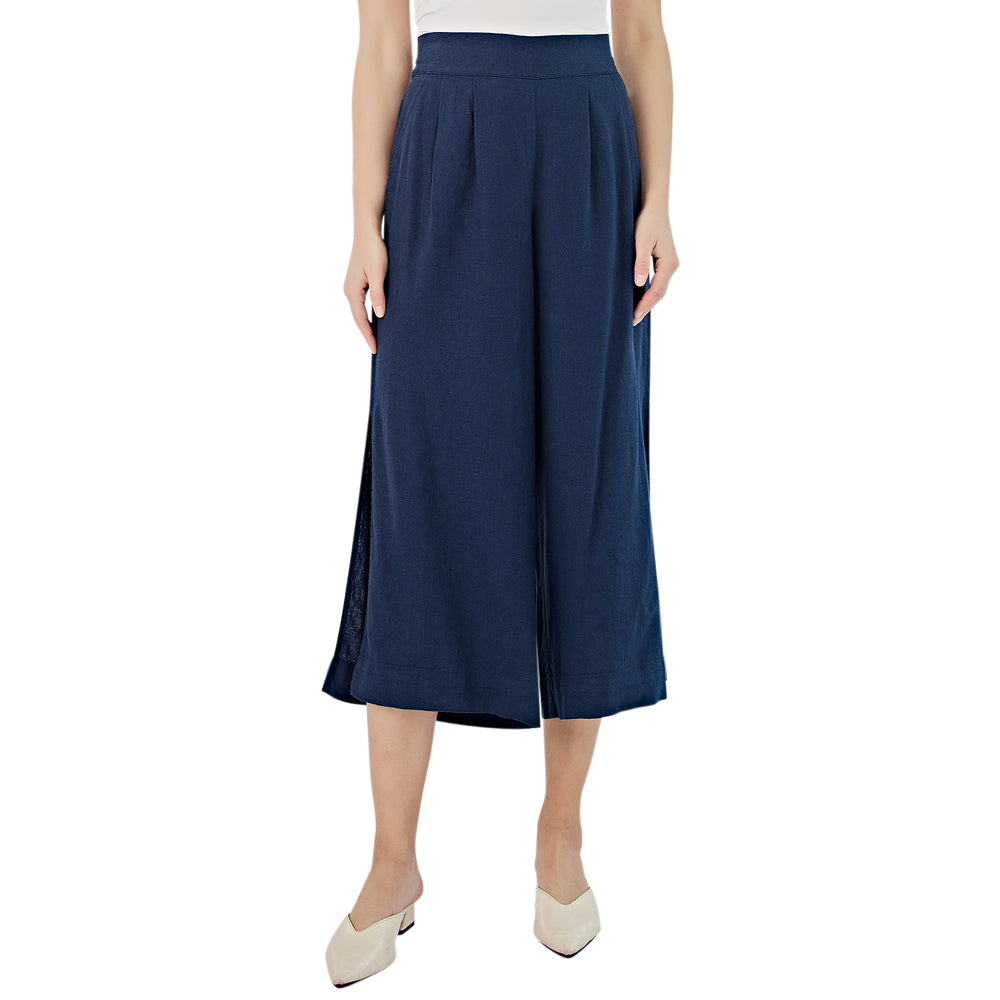 Linen Pants with Side Slit – NAVY