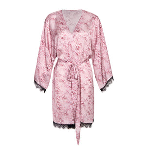 Pink Floral Satin Robe