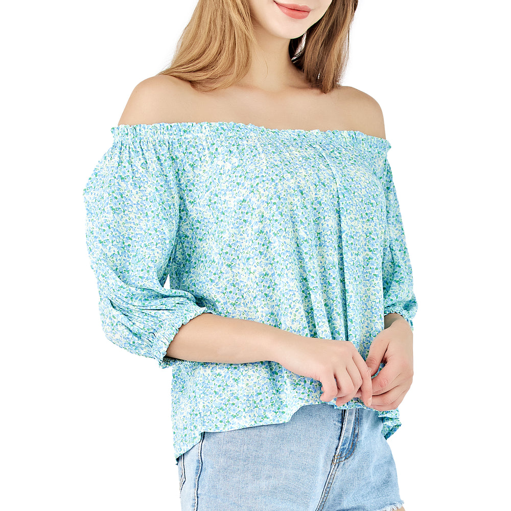 Off The Shoulder Tops-Light Blue