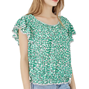 Short Sleeve Ruffle Blouse-Green