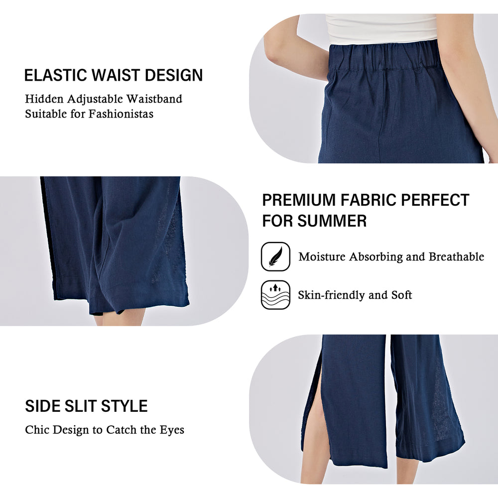 Linen Pants with Side Slit – NAVY