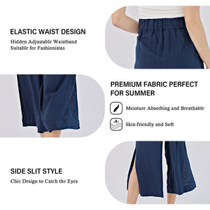 Linen Pants with Side Slit – NAVY