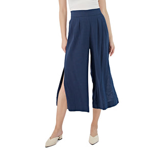 Linen Pants with Side Slit – NAVY