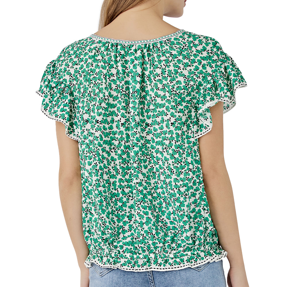 Short Sleeve Ruffle Blouse-Green