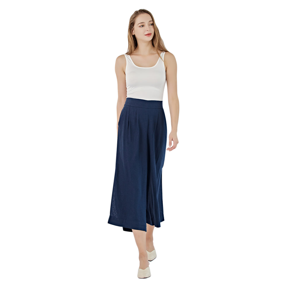 Linen Pants with Side Slit – NAVY