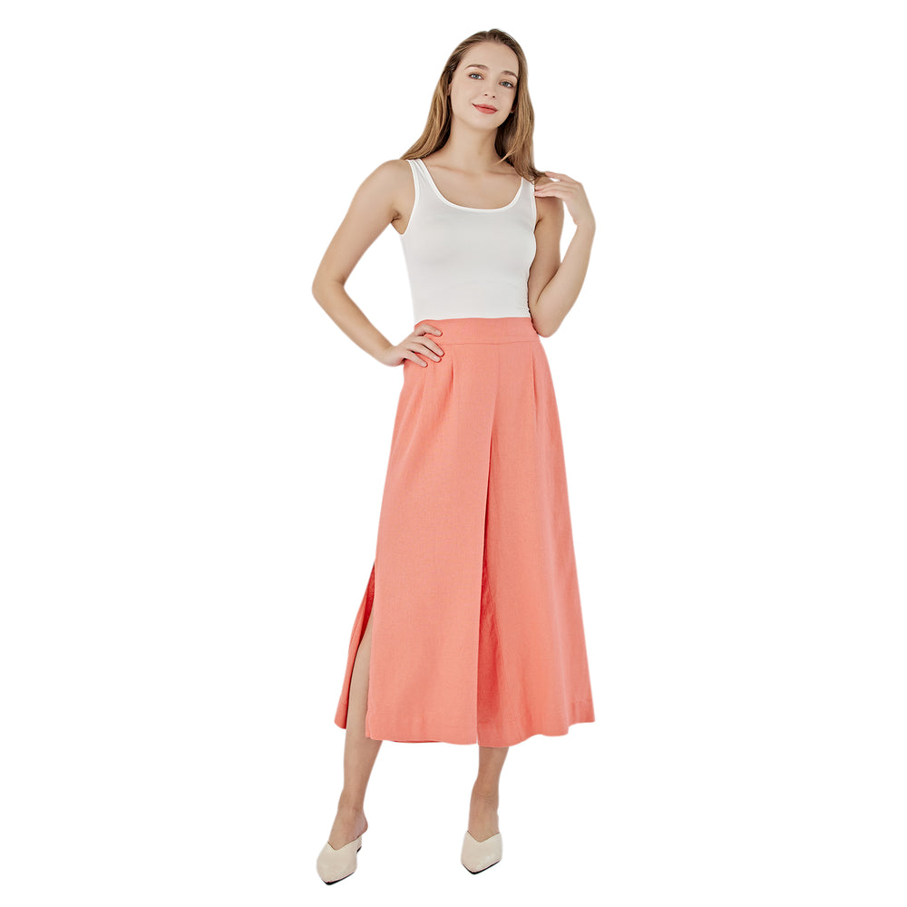 Linen Pants with Side Slit – CORAL